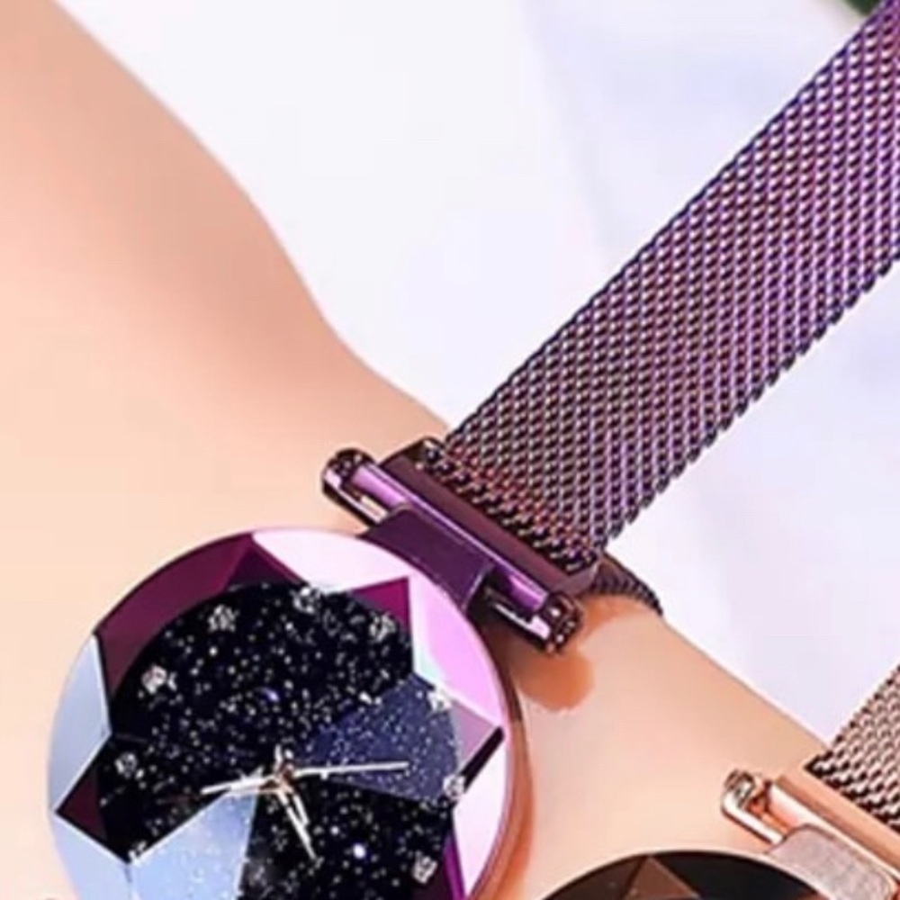 Wrap Around Magnetic Steel Mesh Jewel Toned Watch - Picture 3 of 4